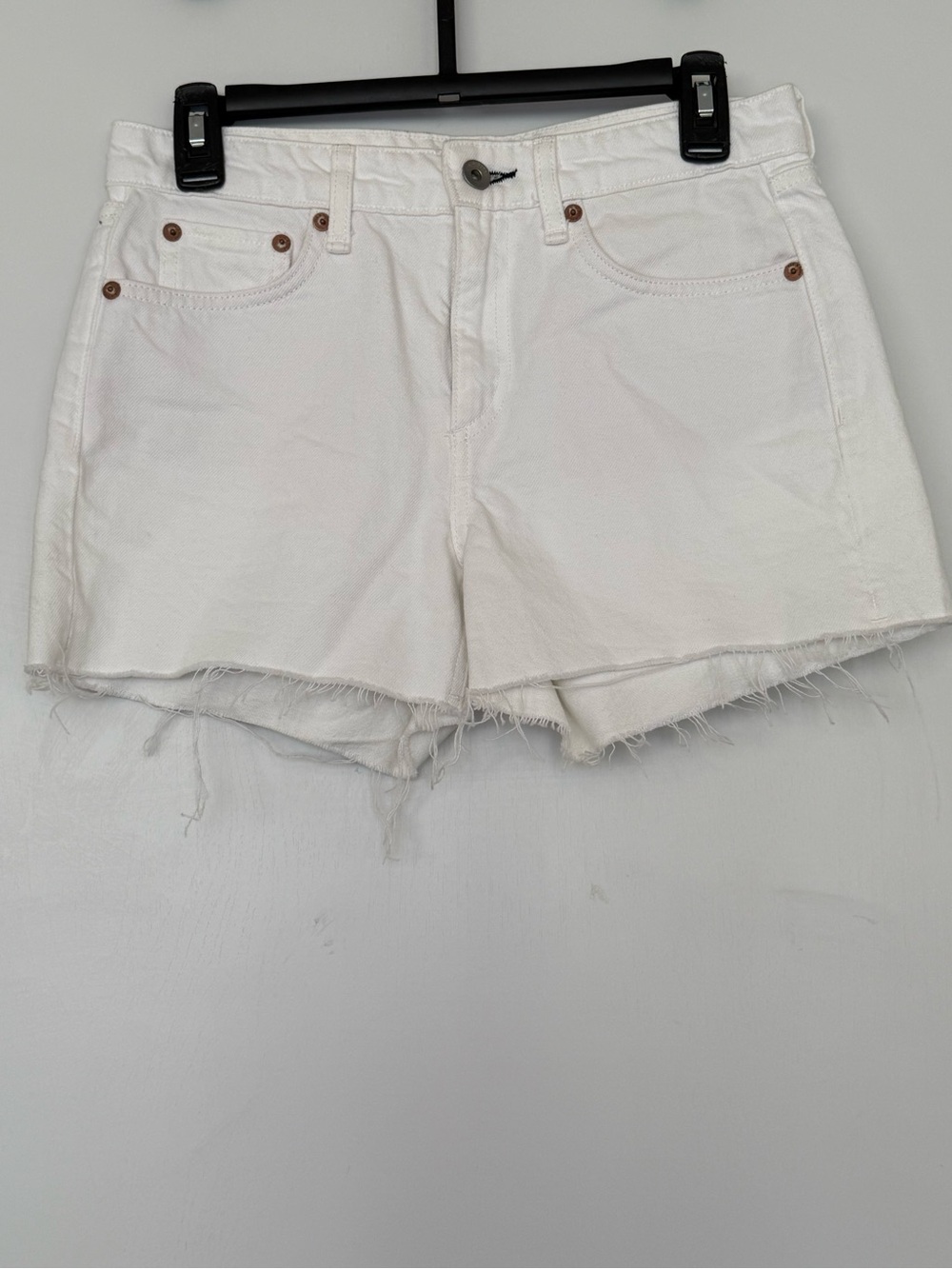 rag & bone White Frayed Hem High-Rise Denim Shorts